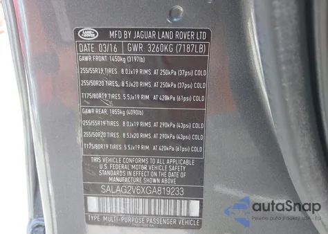 2016 Land Rover Lr4 z USA, uszkodzony, nr VIN SALAG2V6XGA819233